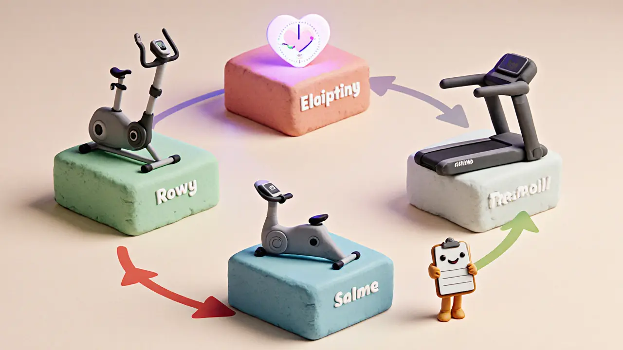 Недельный график кардиотренировок из глиняных блоков с разными тренажерами.