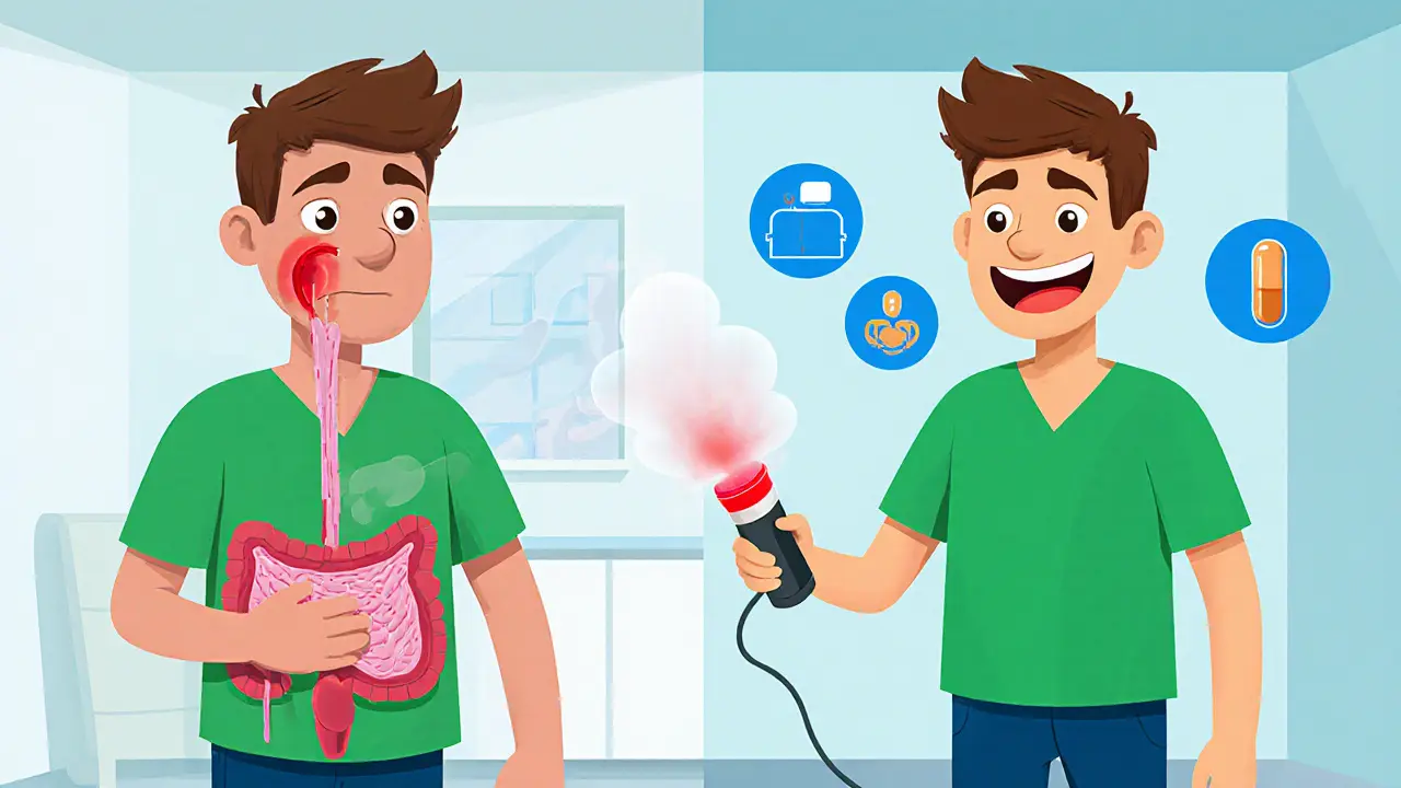 Сравнение до и после лечения: сначала страдание, потом лазерная терапия и облегчение.