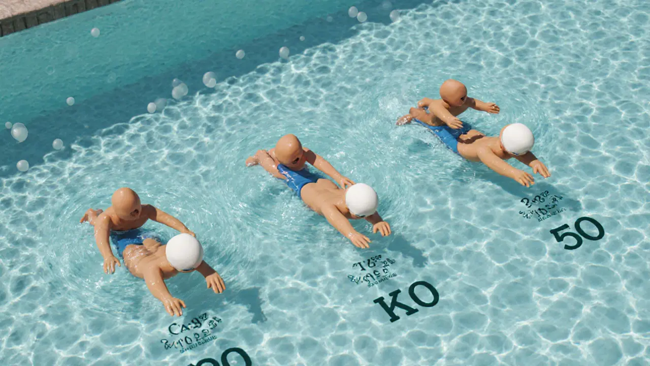 Три стиля плавания в виде глиняных фигур в воде с калориями в виде пузырьков