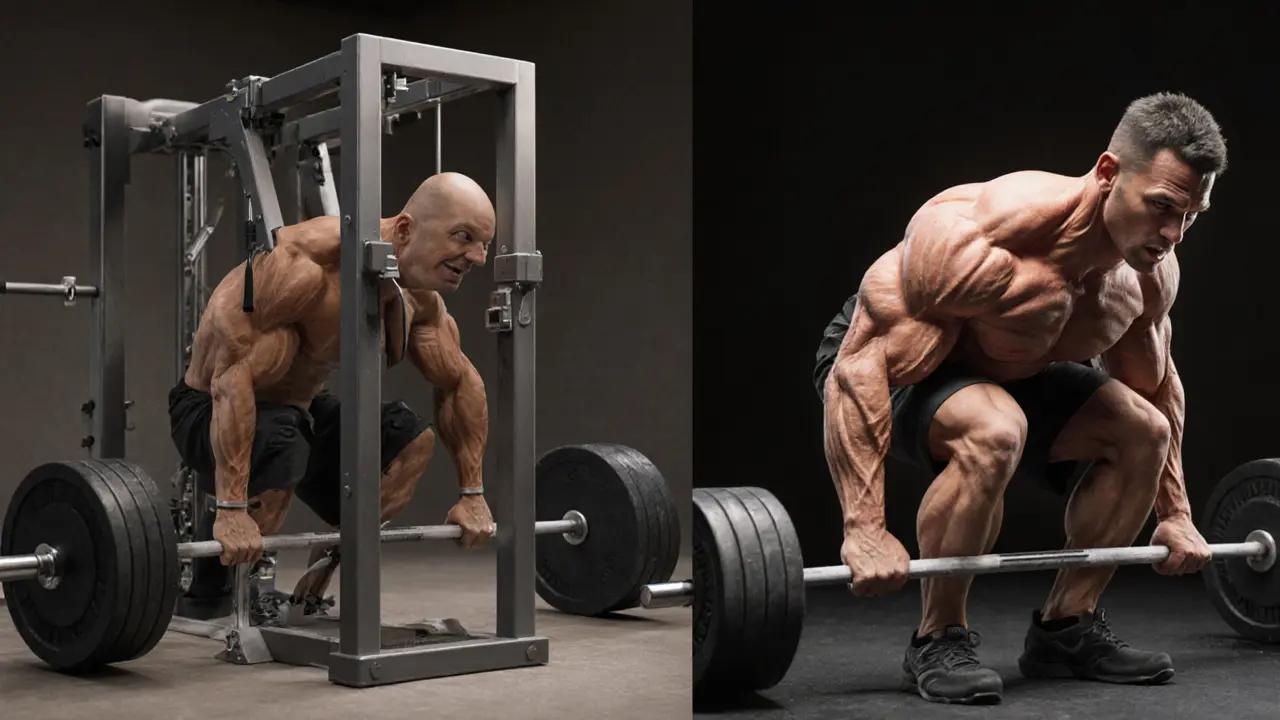 Сравнение безопасного использования тренажера Смита и опасного выполнения с свободными весами.