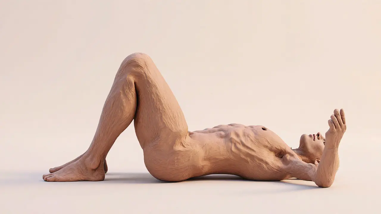 Человек делает упражнение «ракушка» лежа на боку с согнутыми коленями.