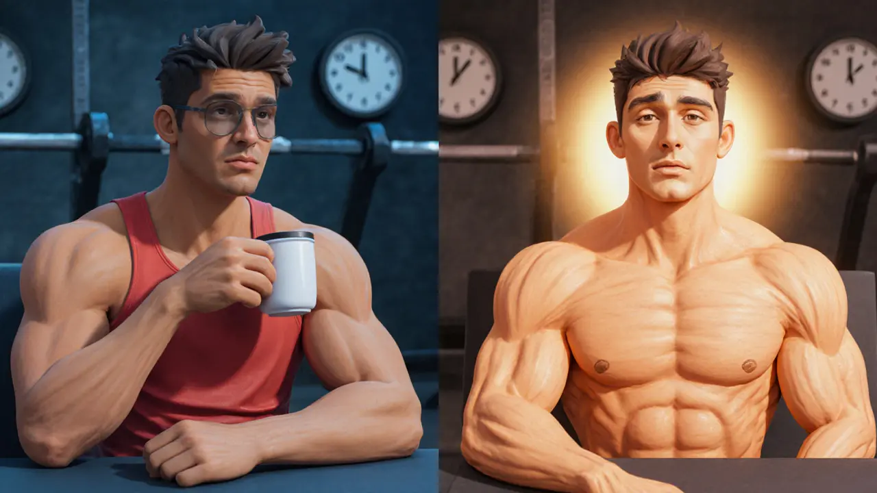 Сравнение уставшего спортсмена с кофе и отдохнувшего после дневного сна.
