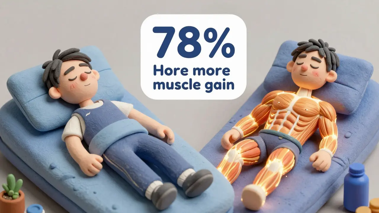 Два спортсмена: один спит 6 часов и выглядит усталым, другой — 8 часов и светится здоровьем.