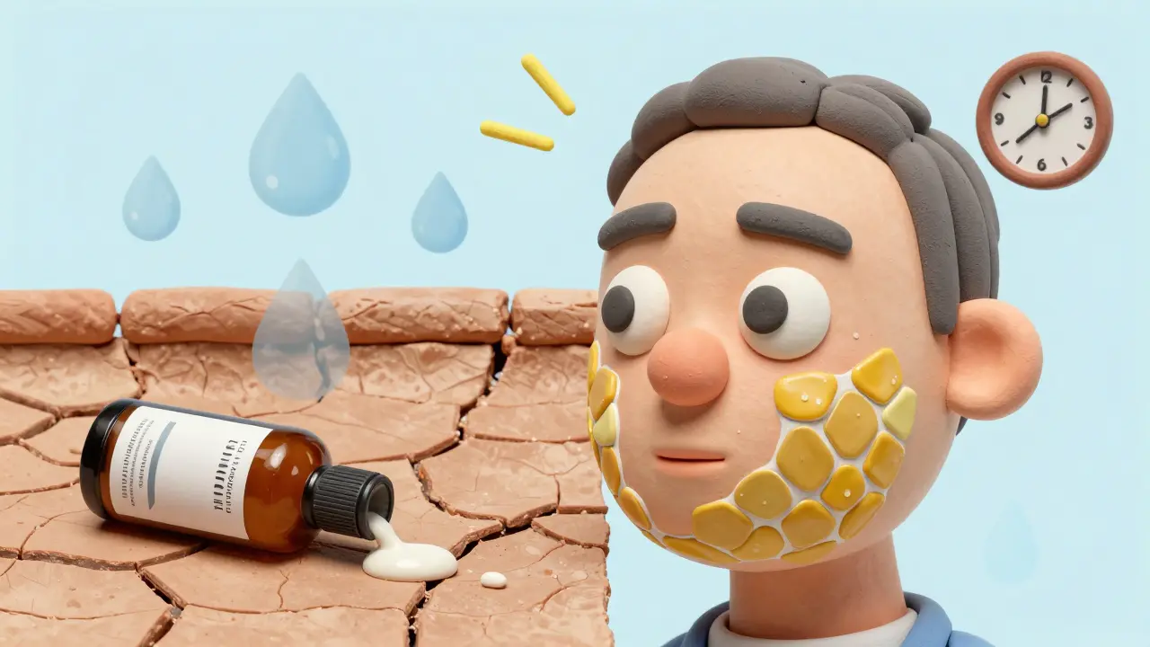 Сравнение поврежденной и здоровой кожи с элементами барьера и pH.