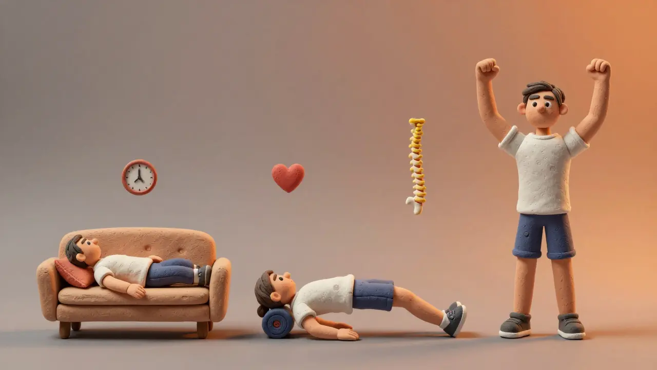 Визуальная хронология прогресса: от лежащего на диване до уверенной стойки с поднятыми руками.