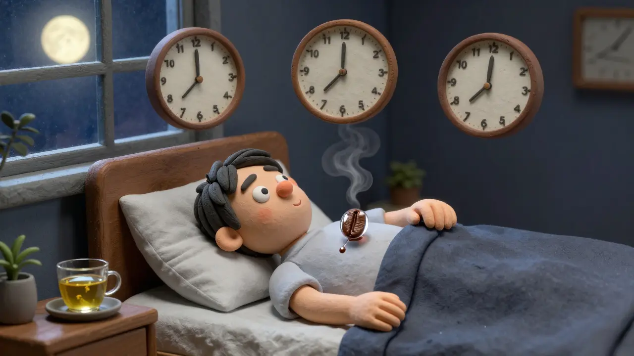 Человек ночью с тремя часами над кроватью, символизирующими прерывистый сон