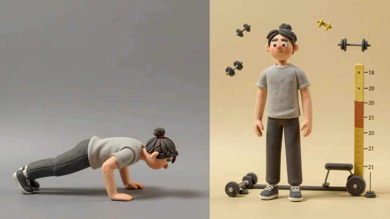 Два варианта одного человека: до и после коррекции движений, показан прогресс от слабой крепости к стабильности.