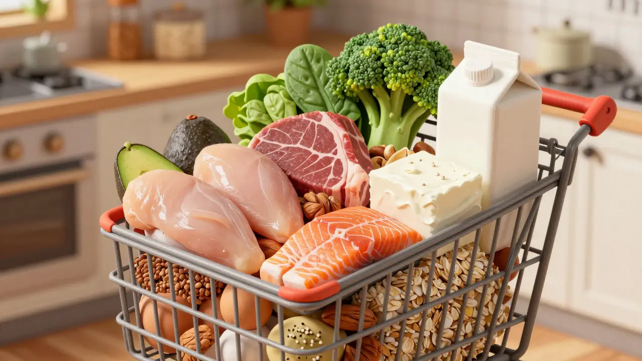 Список продуктов для набора массы: корзина для фитнес-покупок