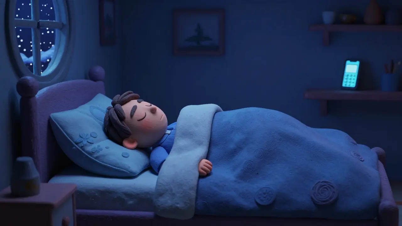 Спокойный сон в темной комнате без телефонов у окна