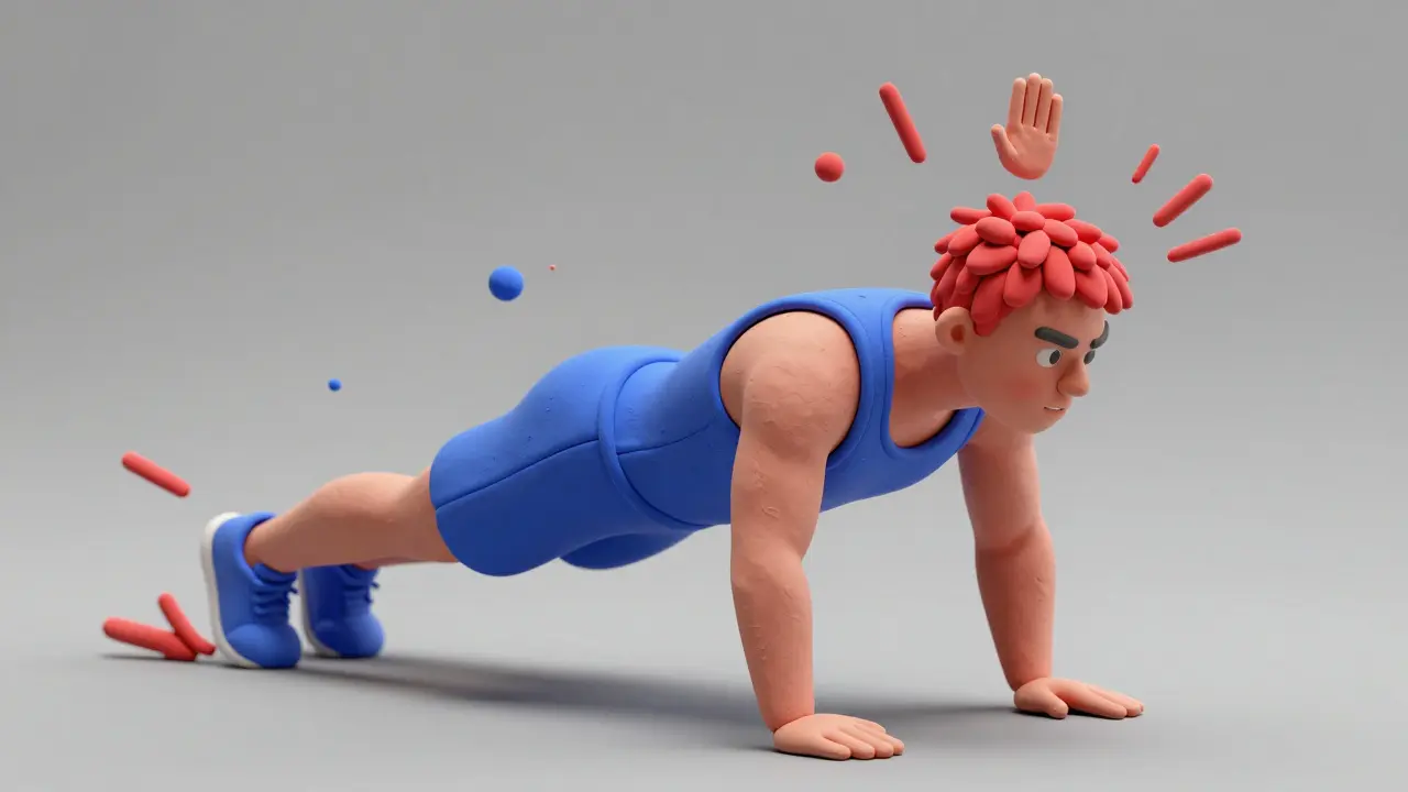 Атлет из пластилина делает взрывные отжимания с хлопком в ладоши