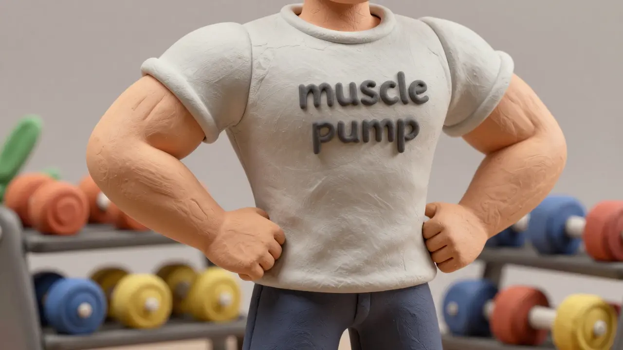 Мускулистый пластилиновый персонаж с эффектным пампингом мышц рук