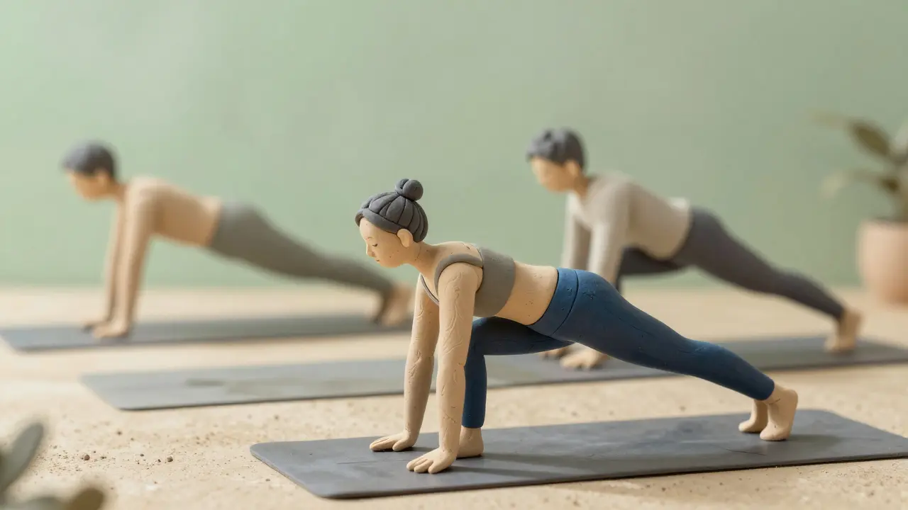 Последовательность переходов между асанами в стиле пластилинового моделирования