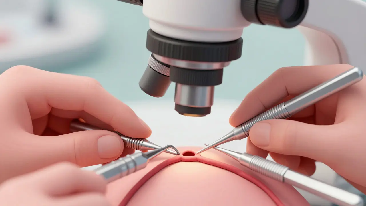 Процесс микрохирургической операции на венах в стиле пластилинового рендеринга