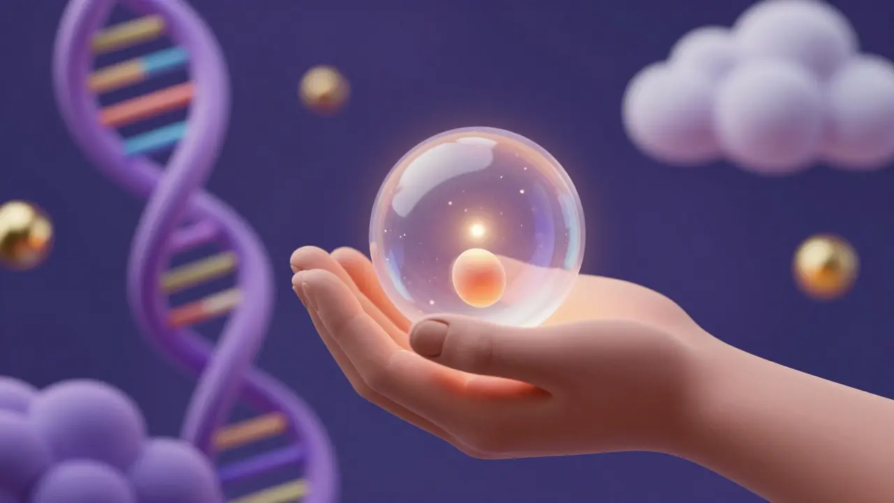 Руки из пластилина бережно держат светящуюся сферу, символ надежды на зачатие