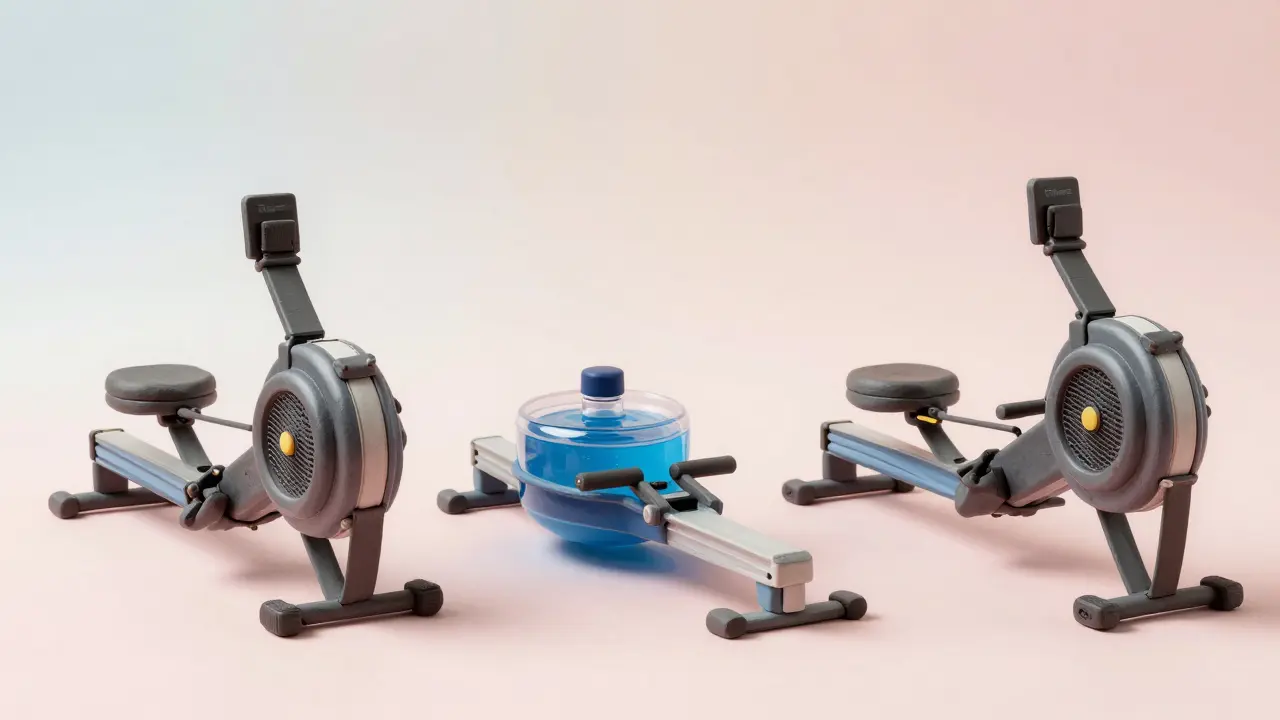 Три типа гребных тренажеров, выполненных в стиле пластилиновой 3D-графики