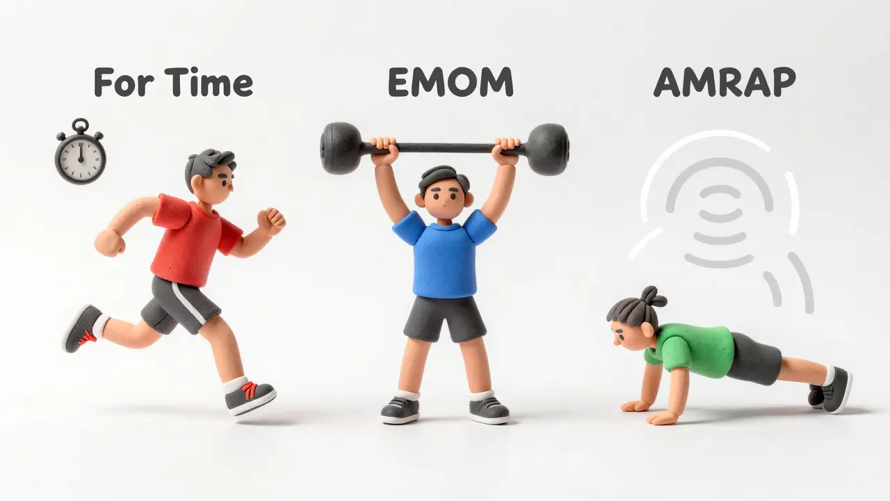 Три формата тренировок WOD: на время, EMOM и AMRAP в стиле глиняной скульптуры